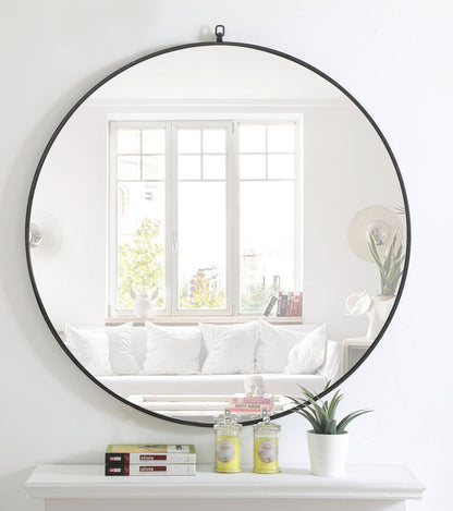 Metal frame Round Mirror with decorative hook 42 inch Black finish