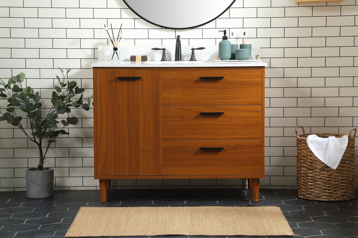 42 inch bathroom vanity in Teak with backsplash