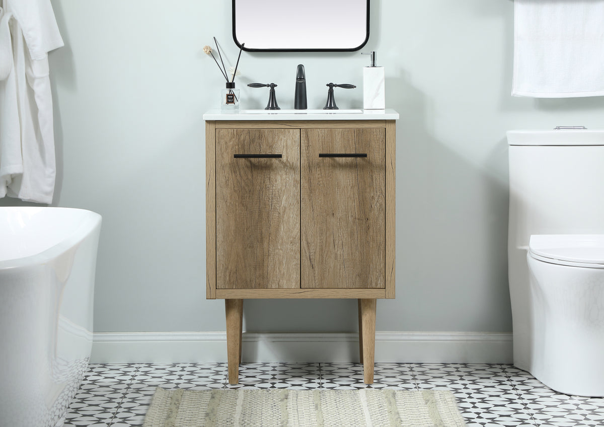 24 inch Single bathroom vanity in natural oak
