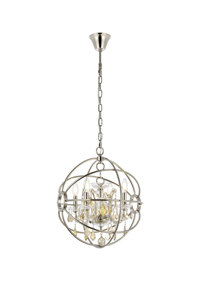 Geneva 4 light polished nickel Pendant Golden Teak (Smoky) Royal Cut crystal