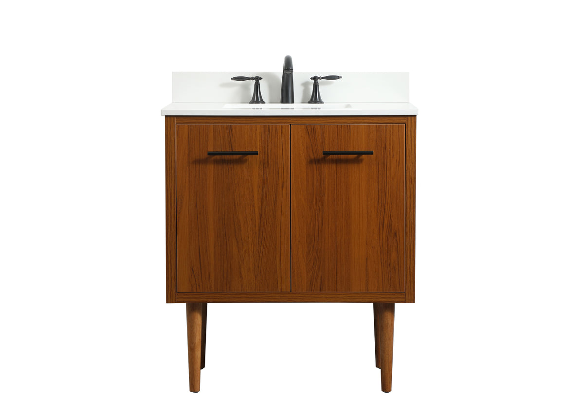 30 inch Single bathroom vanity in teak with backsplash