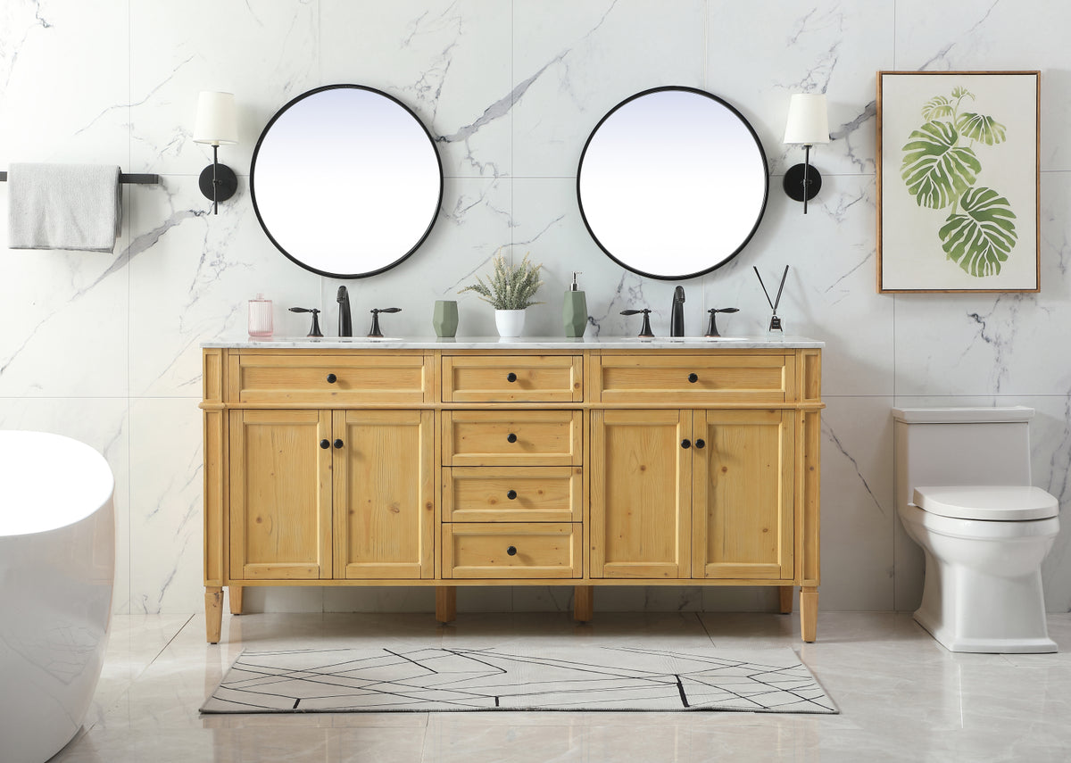 72 inch double bathroom vanity in natural wood