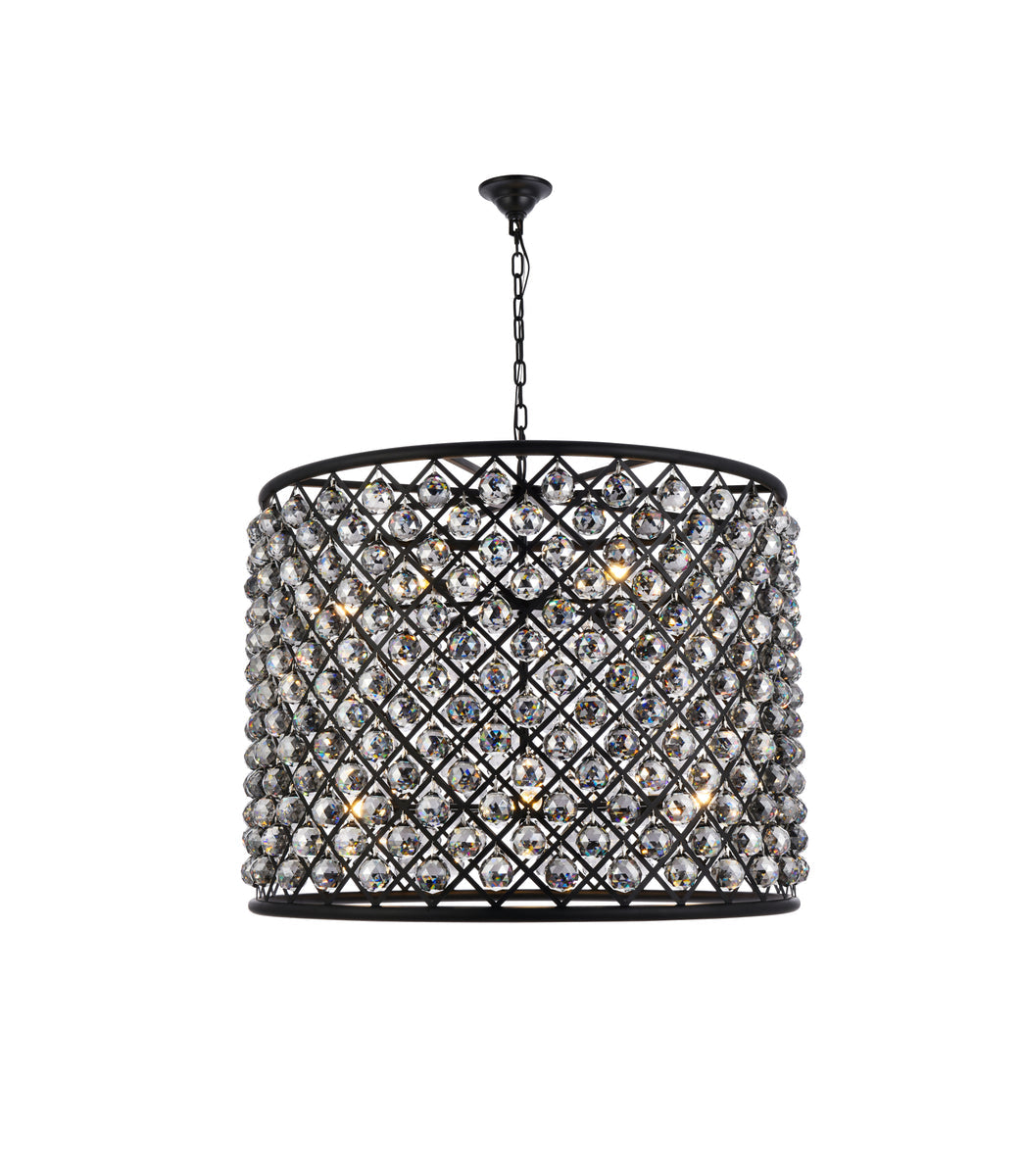 Madison 12 light Matte Black Chandelier Silver Shade (Grey) Royal Cut Crystal