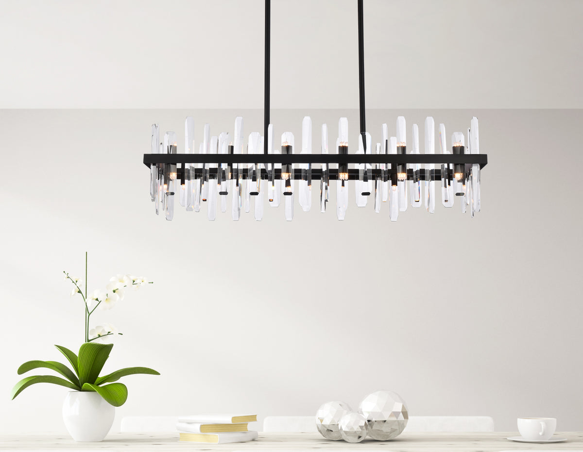 Serena 42 inch crystal rectangle chandelier in black