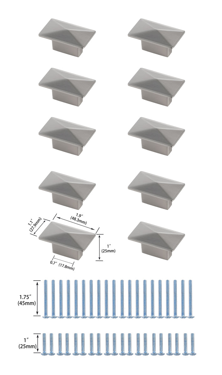 Perry 2" Brushed Nickel Rectangle Knob Multipack (Set of 10)