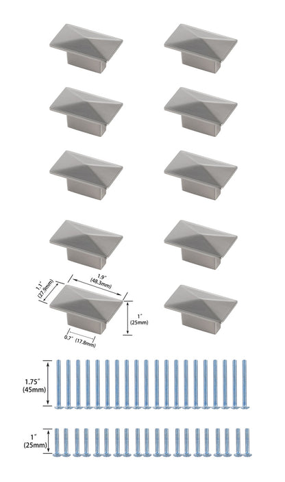 Perry 2" Brushed Nickel Rectangle Knob Multipack (Set of 10)