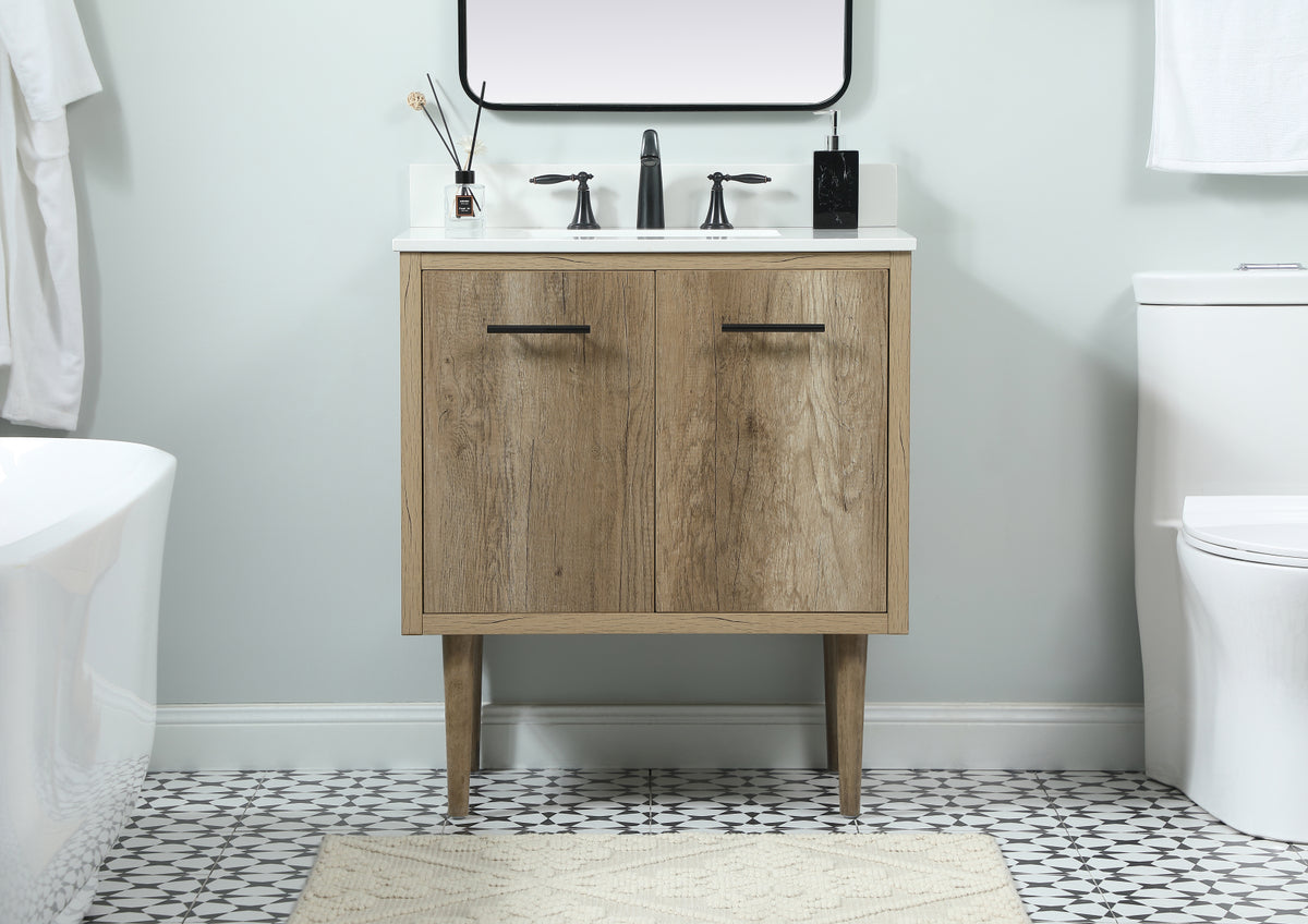 30 inch Single bathroom vanity in natural oak with backsplash