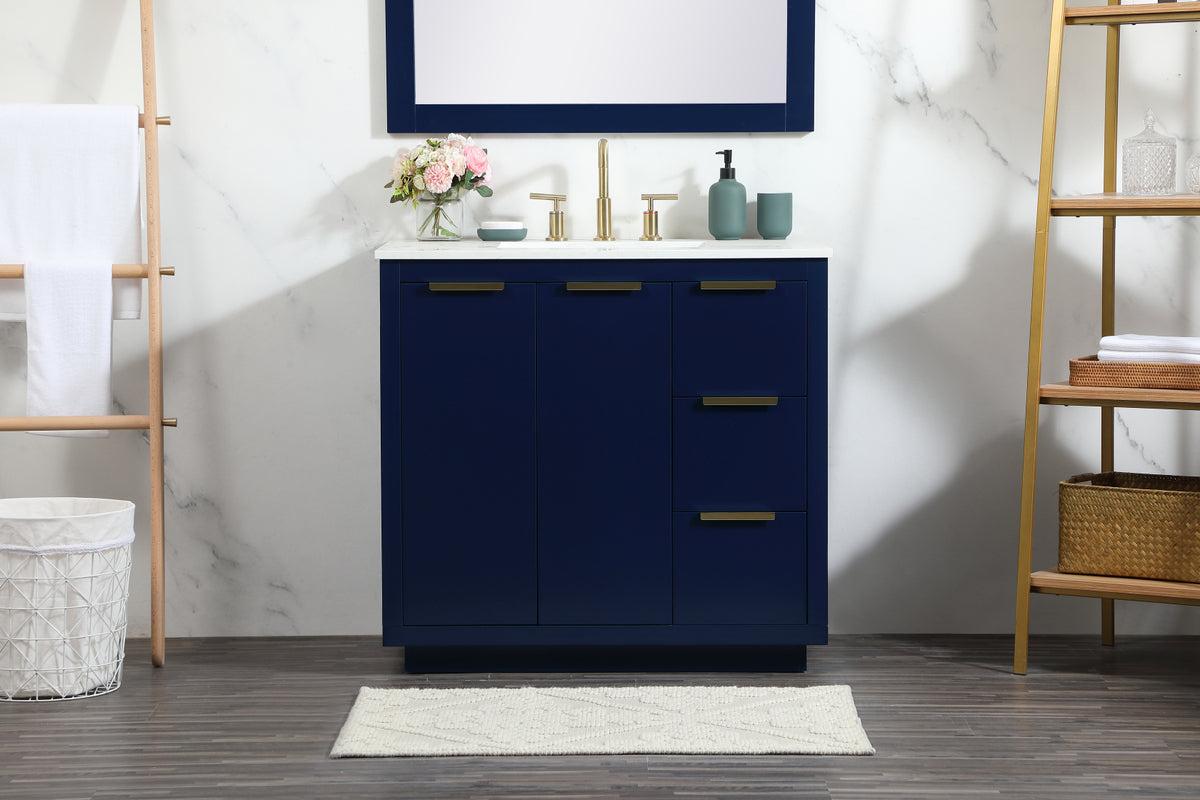 36 inch Single bathroom vanity in blue