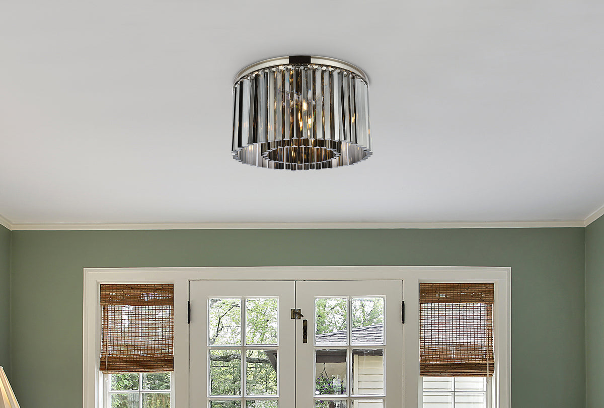 Sydney 8 light polished nickel Flush Mount Silver Shade (Grey) Royal Cut Crystal