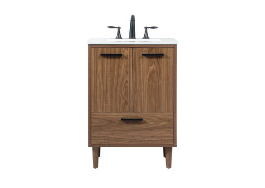 24 inch Single bathroom vanity in walnut brown