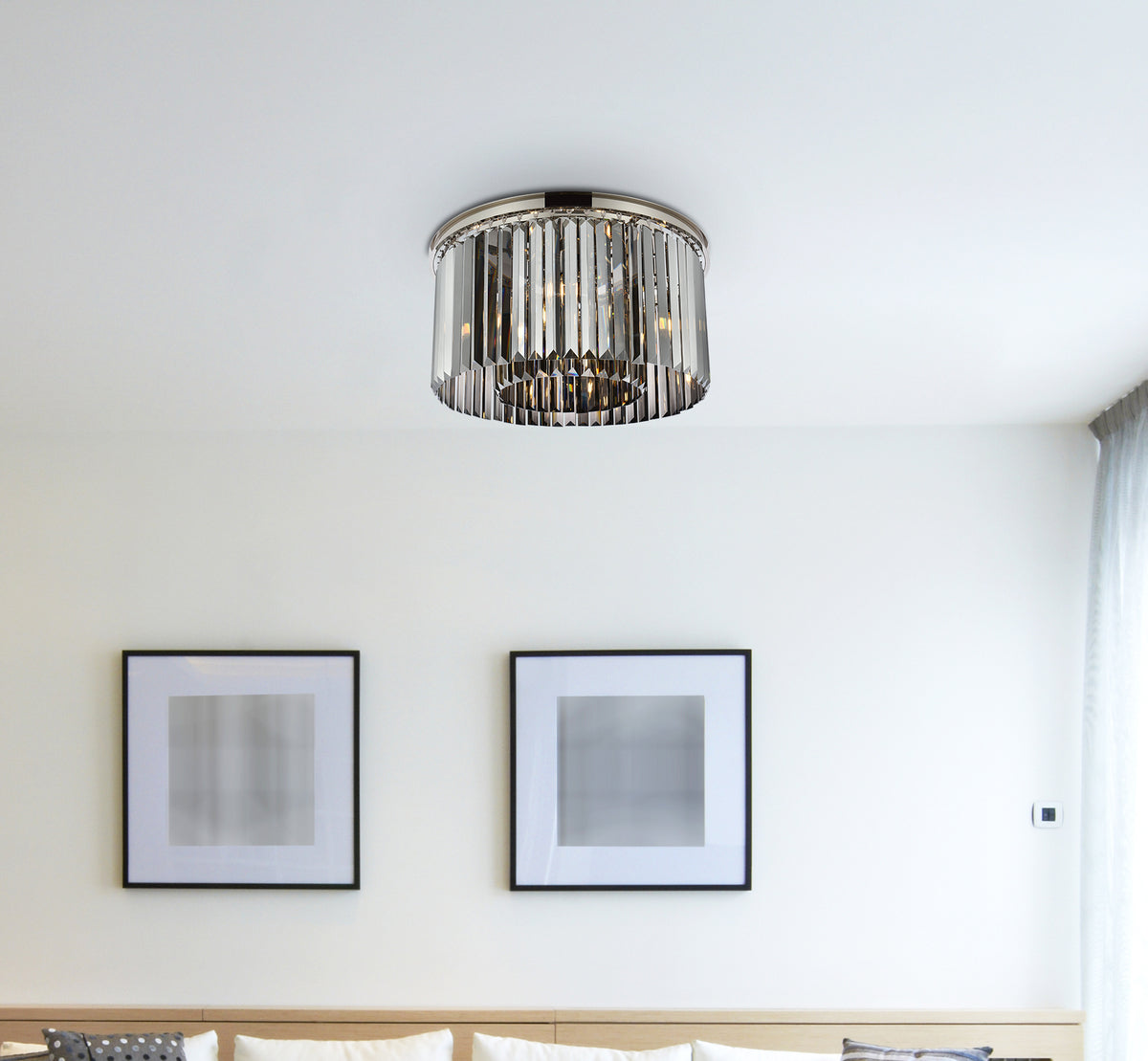 Sydney 8 light polished nickel Flush Mount Silver Shade (Grey) Royal Cut Crystal