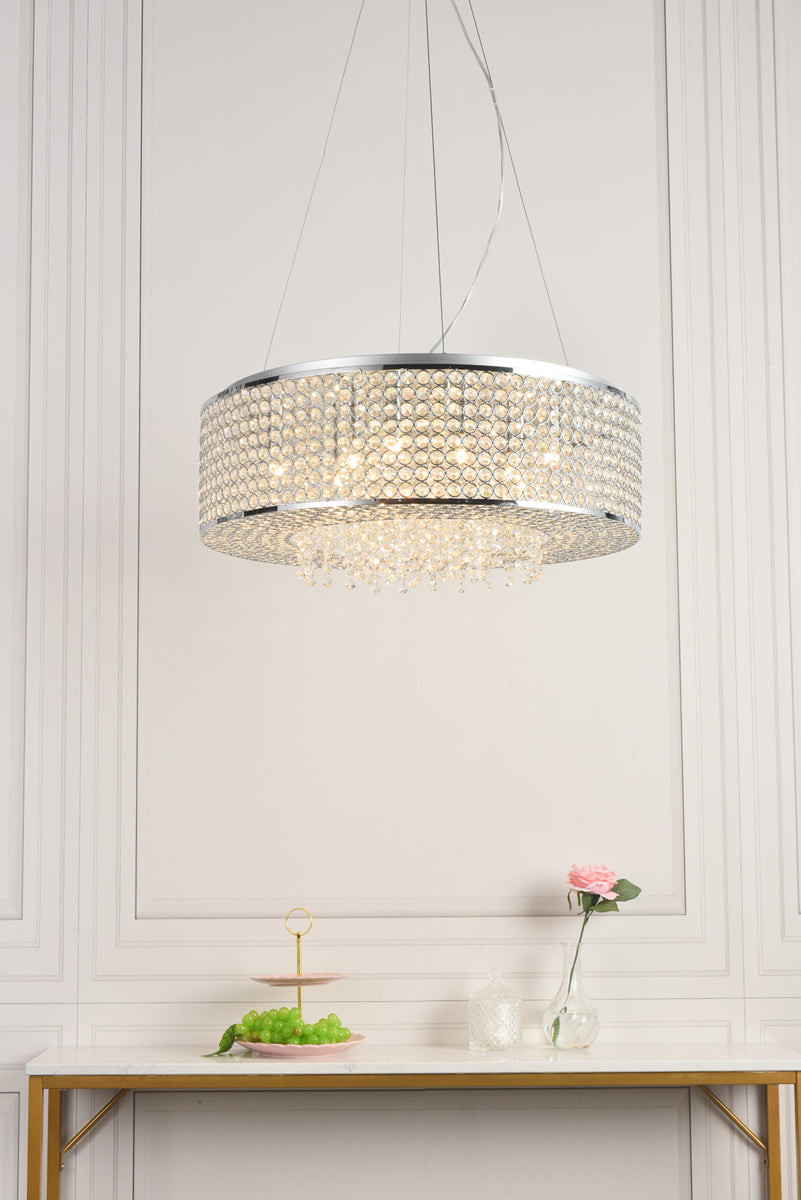 Amelie 10 light Chrome Pendant Clear Royal Cut Crystal