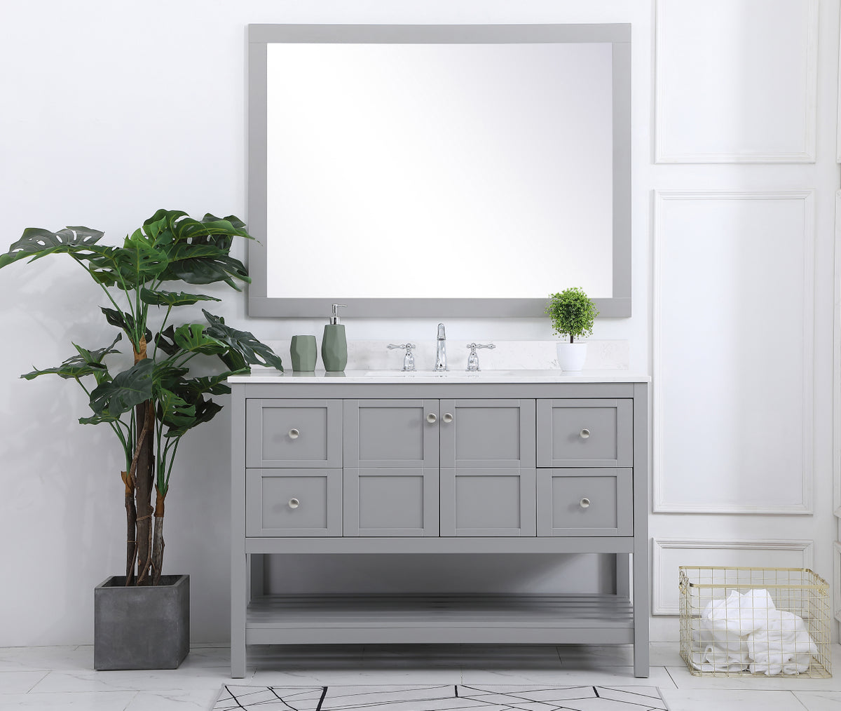 48 inch Single Bathroom Vanity in Gray with Backsplash