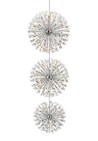 Vera 50 inch three tiers crystal starburst chandelier in chrome