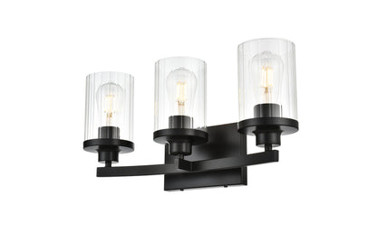 Saanvi 3 light Black and Clear Bath Sconce
