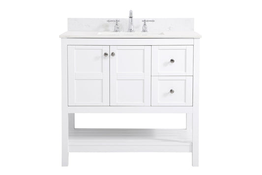 36 inch Single Bathroom Vanity in White with Backsplash