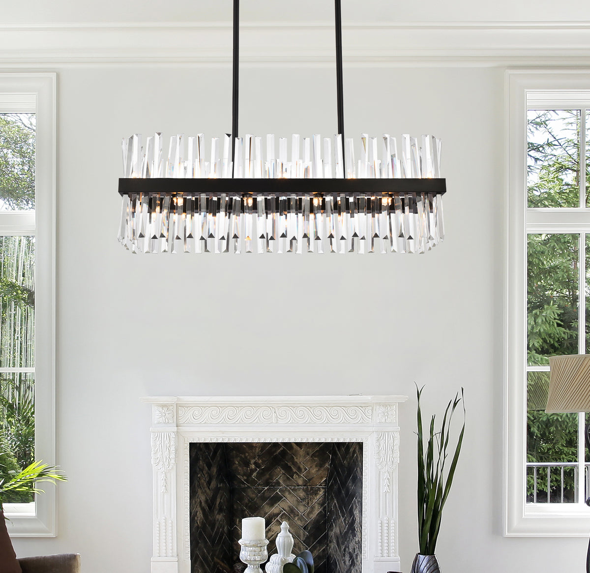 Serephina 36 inch crystal rectangle chandelier light in black
