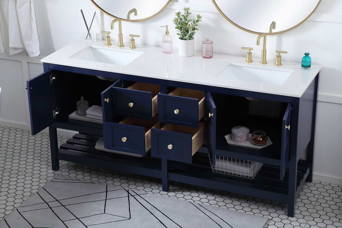 72 inch Double Bathroom Vanity in Blue