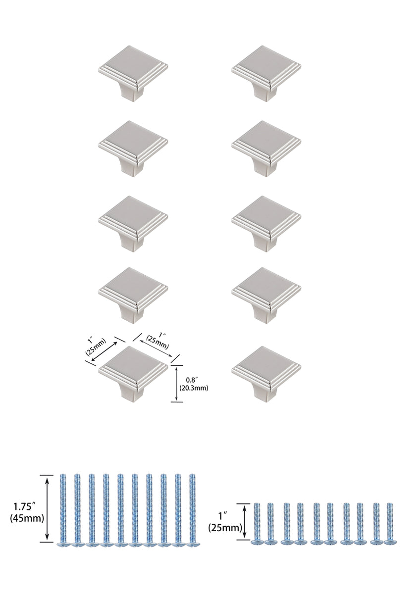 Wilow 1" Brushed Nickel Square Knob Multipack (Set of 10)