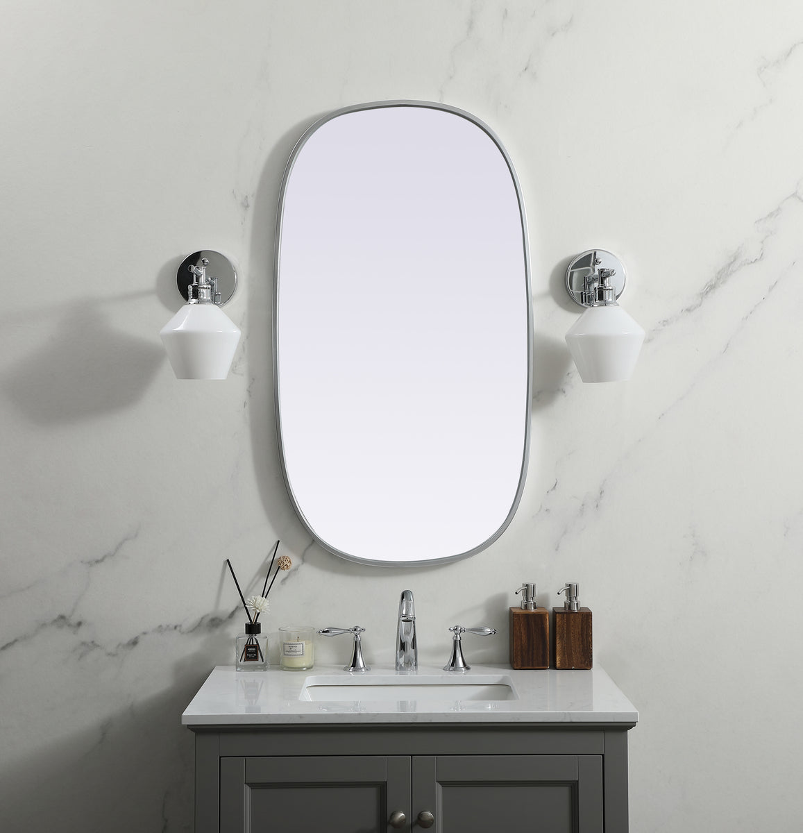 Metal Frame Oval Mirror 20x36 Inch in Silver
