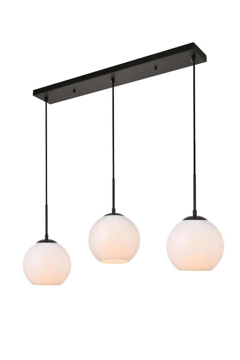 Baxter 3 Lights Black Pendant With Frosted White Glass