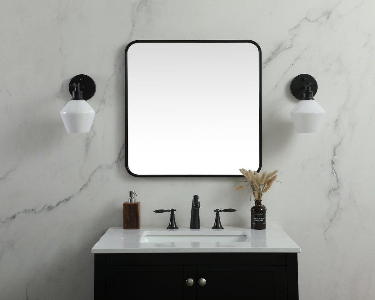 Soft corner metal square mirror 24x24 inch in Black