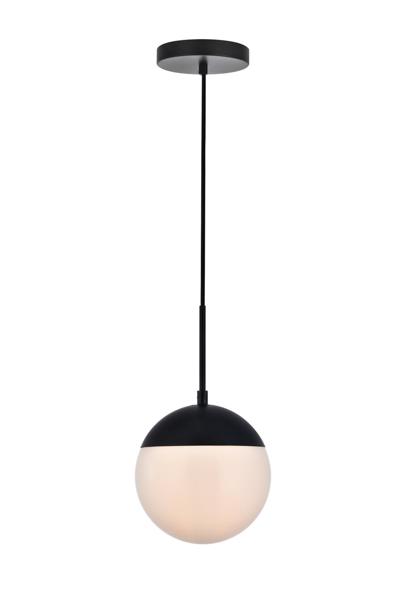 Eclipse 1 Light Black Pendant With Frosted White Glass