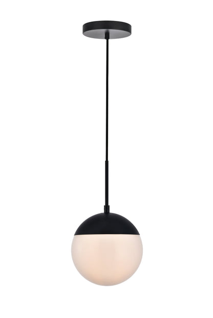 Eclipse 1 Light Black Pendant With Frosted White Glass