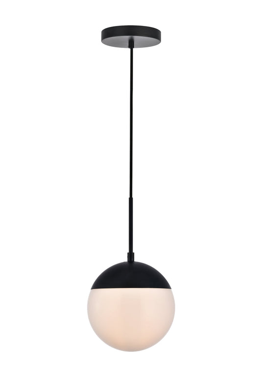 Eclipse 1 Light Black Pendant With Frosted White Glass