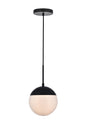 Eclipse 1 Light Black Pendant With Frosted White Glass