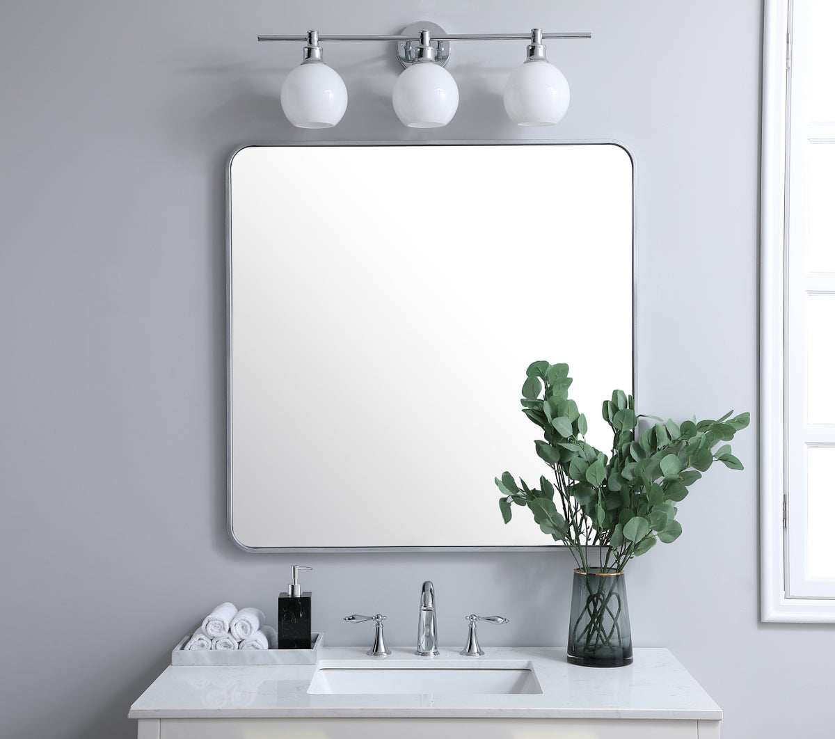 Soft corner metal rectangular mirror 36x36 inch in Silver