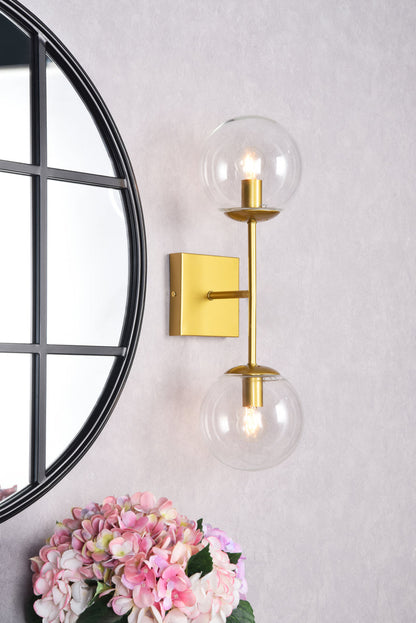 Neri 2 lights brass and clear glass wall sconce