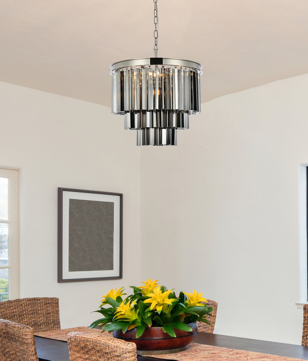 Sydney 9 light polished nickel Chandelier Silver Shade (Grey) Royal Cut Crystal