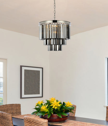 Sydney 9 light polished nickel Chandelier Silver Shade (Grey) Royal Cut Crystal