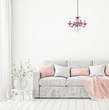 Rococo 4 light Purple Pendant Clear Royal Cut Crystal