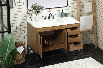 42 inch Single bathroom vanity in walnut brown with backsplash