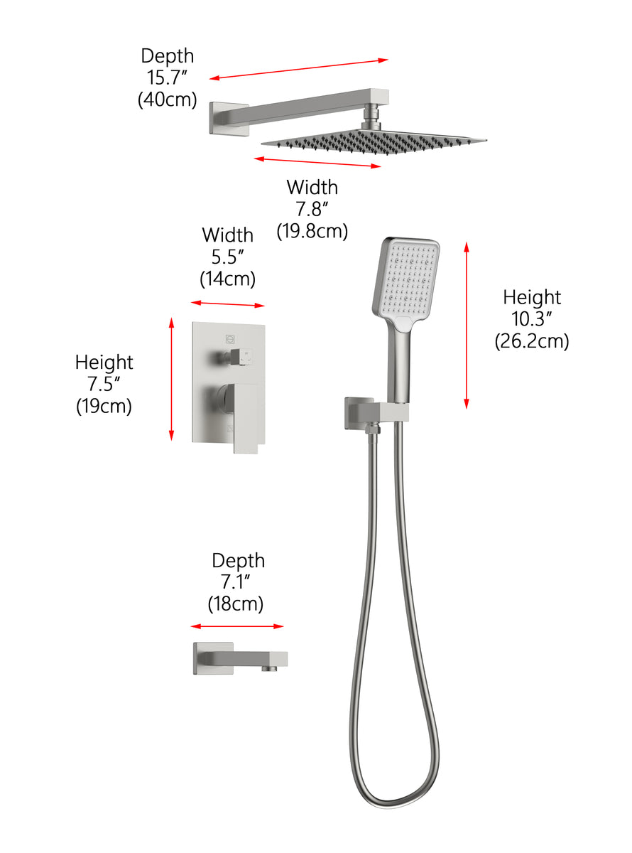 Petar Complete Shower and Tub Faucet with Rough-in Valve in Brushed Nickel