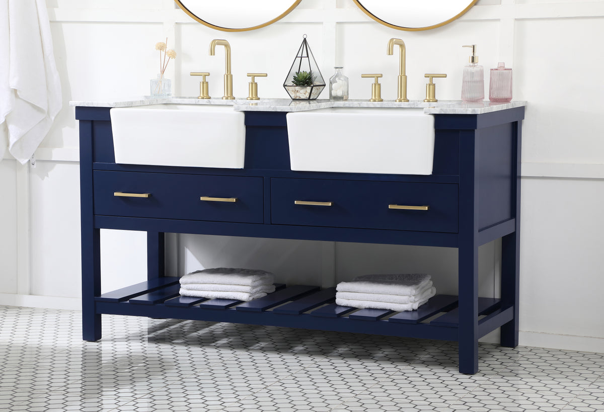 60 inch double bathroom vanity in blue