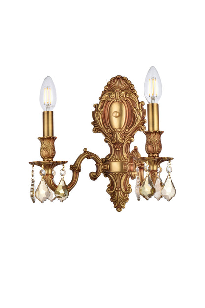 Monarch 2 light French Gold Wall Sconce Golden Teak (Smoky) Royal Cut Crystal