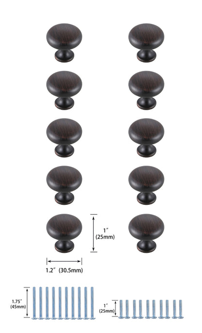 Cadon 1.2" Diameter Oil-rubbed Bronze Mushroom Knob Multipack (Set of 10)