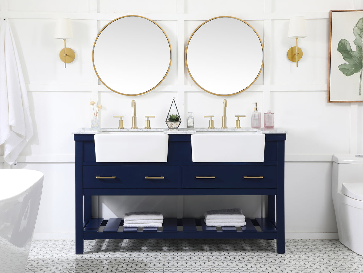 60 inch double bathroom vanity in blue
