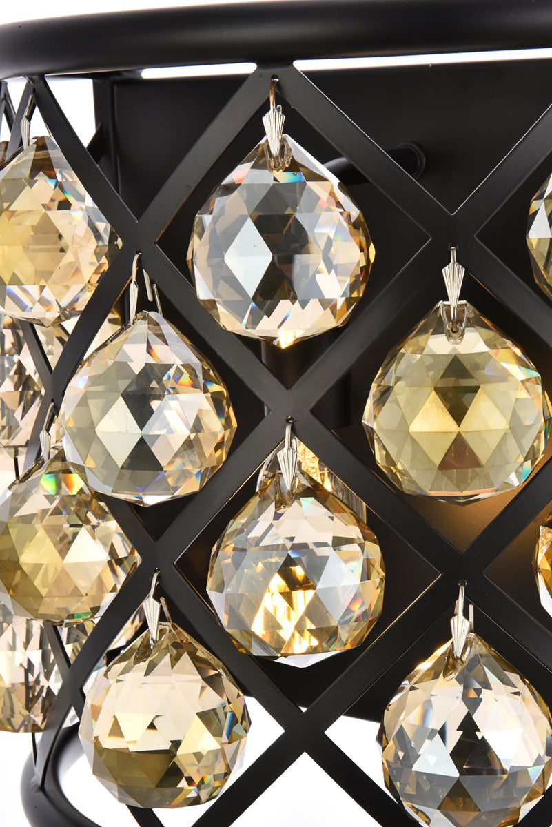 Madison 1 light Matte Black Wall Sconce Golden Teak (Smoky) Royal Cut Crystal