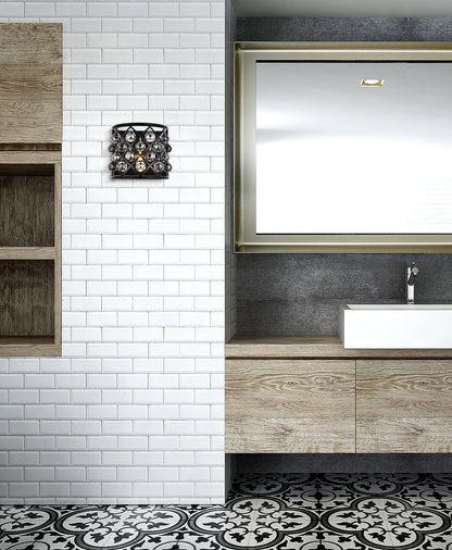 Madison 1 light Matte Black Wall Sconce Silver Shade (Grey) Royal Cut Crystal