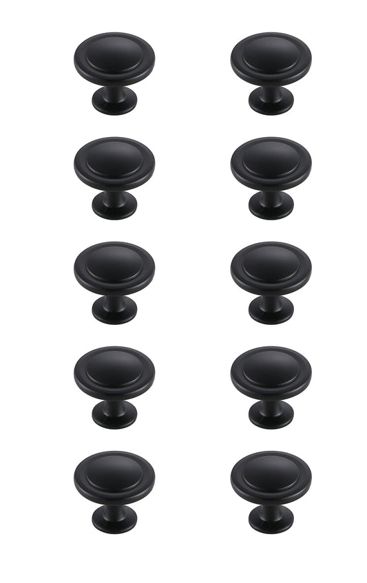 Logyn 1.3" Diameter Matte Black Mushroom Knob Multipack (Set of 10)