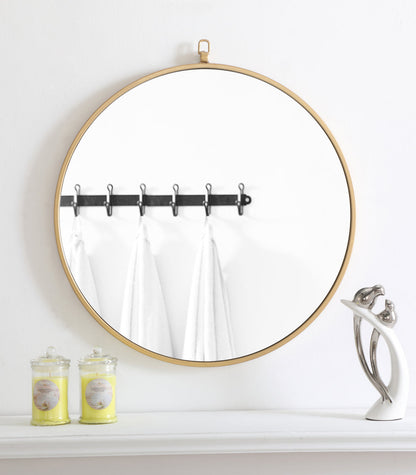 Metal frame Round Mirror with decorative hook 24 inch Brass finish