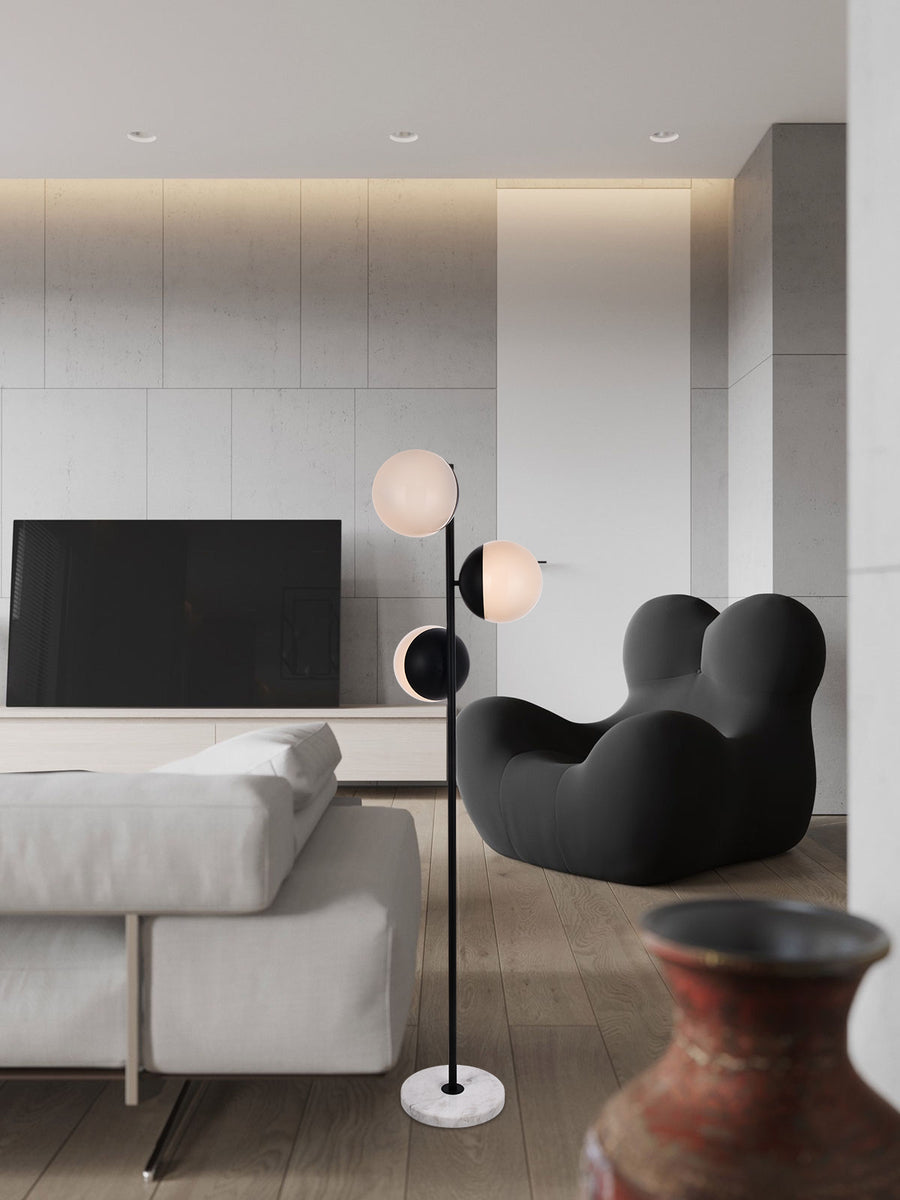 Eclipse 3 Lights Black Floor Lamp With Frosted White Glass