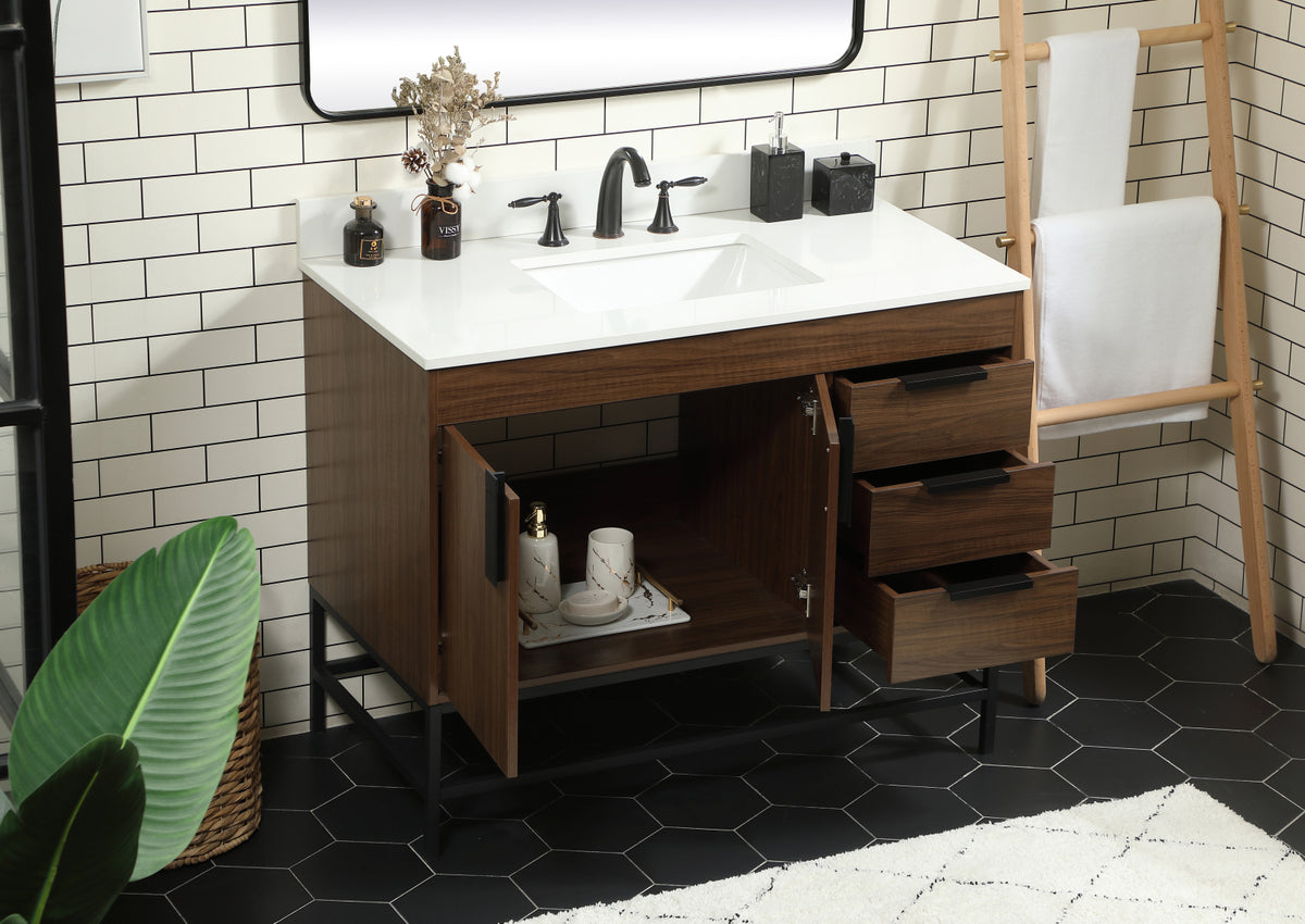 42 inch Single bathroom vanity in walnut with backsplash