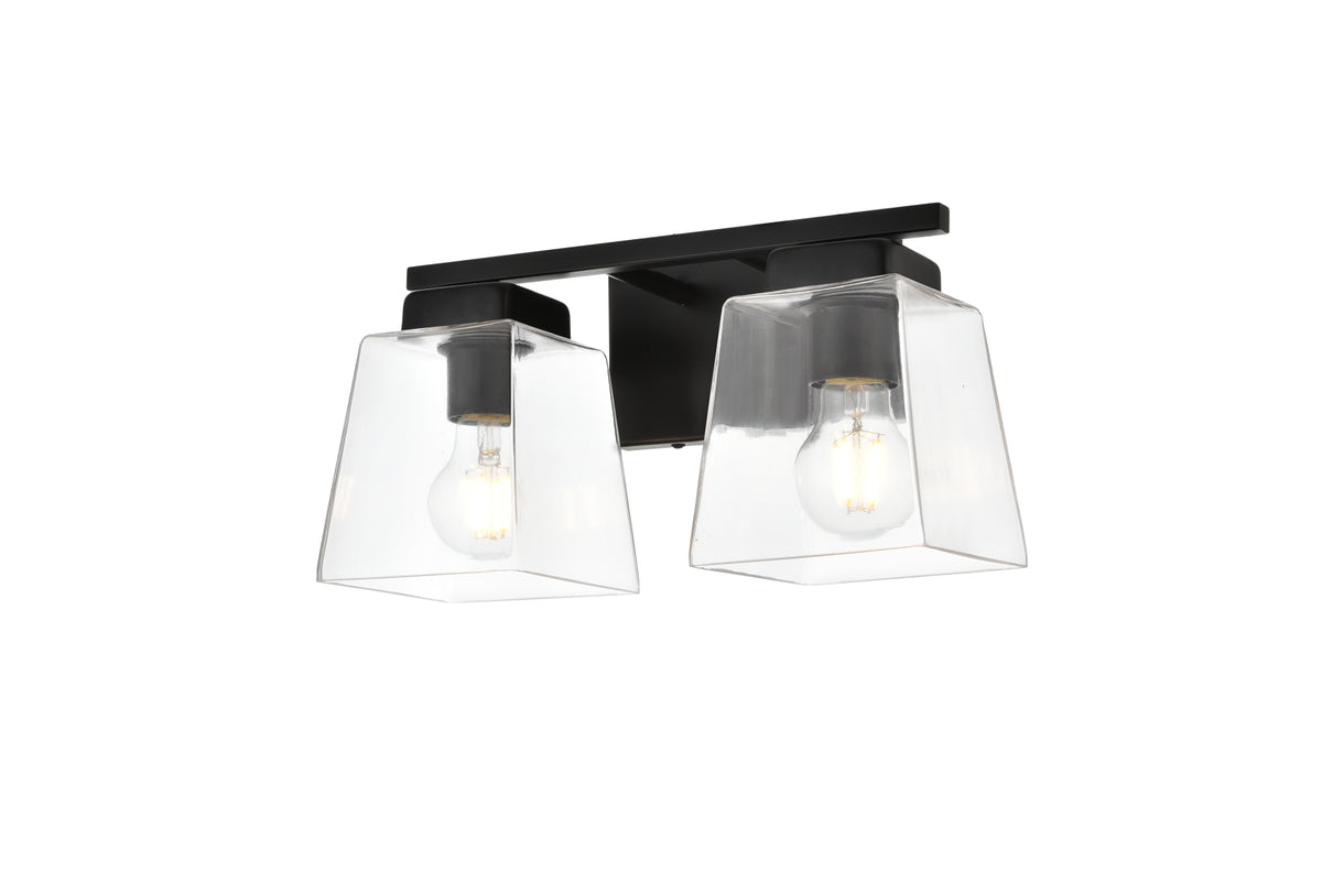 Merrick 2 light Black and Clear Bath Sconce