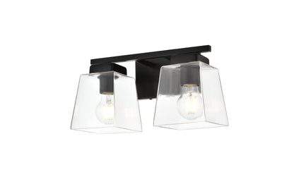 Merrick 2 light Black and Clear Bath Sconce