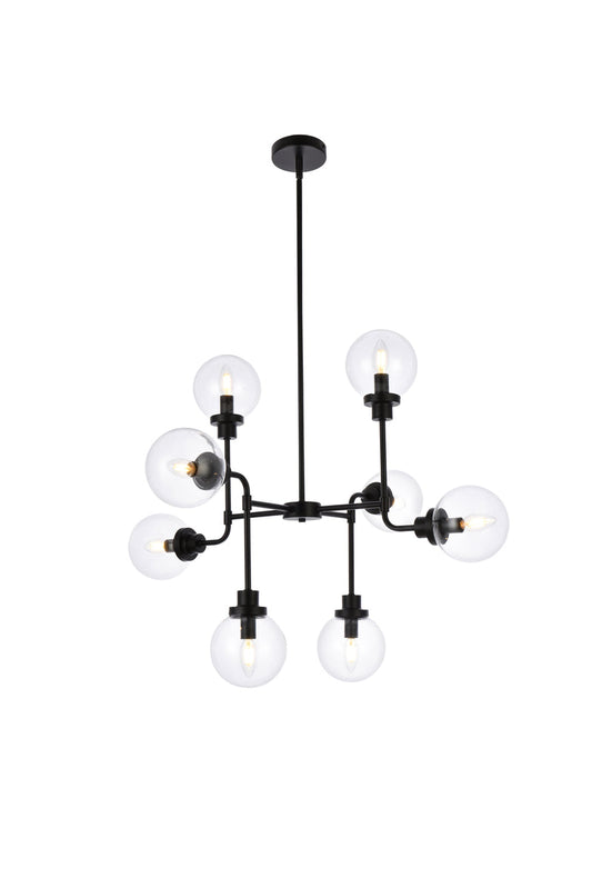 Hanson 8 lights pendant in black with clear shade
